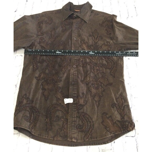 Roar Shirt Men’s Size L Brown Distressed Western Pattern Button Down Long Sleeve - Picture 8 of 11